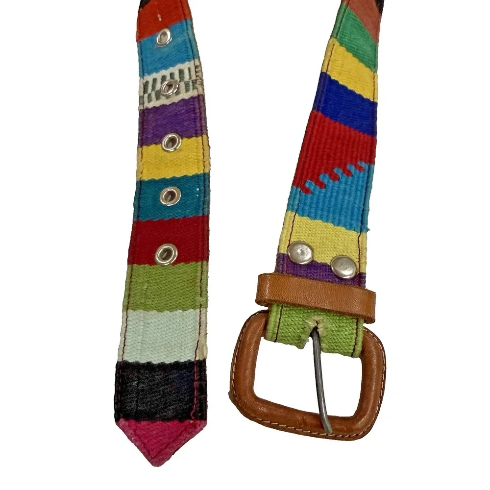 Guatemala Woven Textile Ethnic Leather Belt Kid Boy Girl 7 8 S M Boho Western